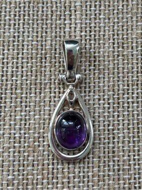 Modern Silver Teardrop Pendant with Purple Amethyst Gemstone